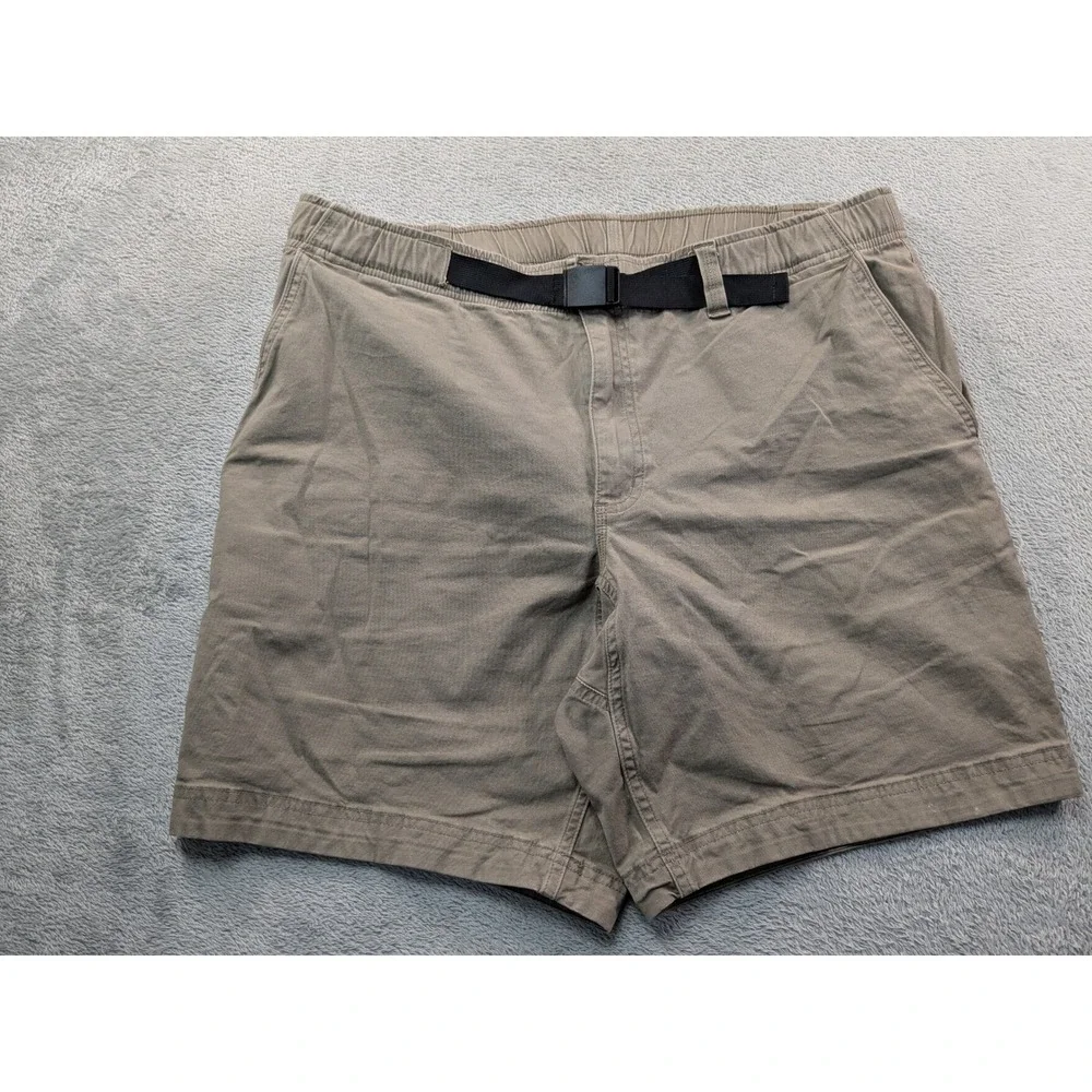 Duluth Trading Co Mens Khaki Belted Cargo Shorts Size Large Standard Fit Tan